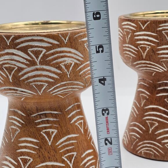 Vintage Opalhouse Bohemian Wood Pillar Candle Holders - Boho Home Decor Accents - Picture 7 of 8